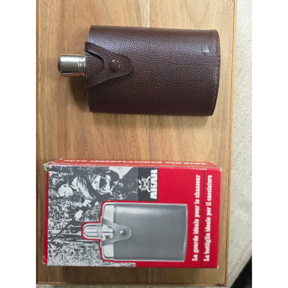 AKAH Jagerflasche Vintage Hip Flask Brown Leather Stainless Steel Hunting 78020 - Picture 5 of 16